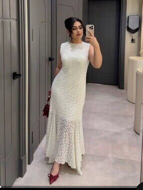 Zara Maxi Lace Dress Crwam White NWT